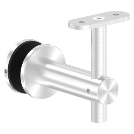 Nerezový držiak madla, kotvenie na sklo, odstup od steny 82 mm, platnička pod madlo - ploché pripojenie 